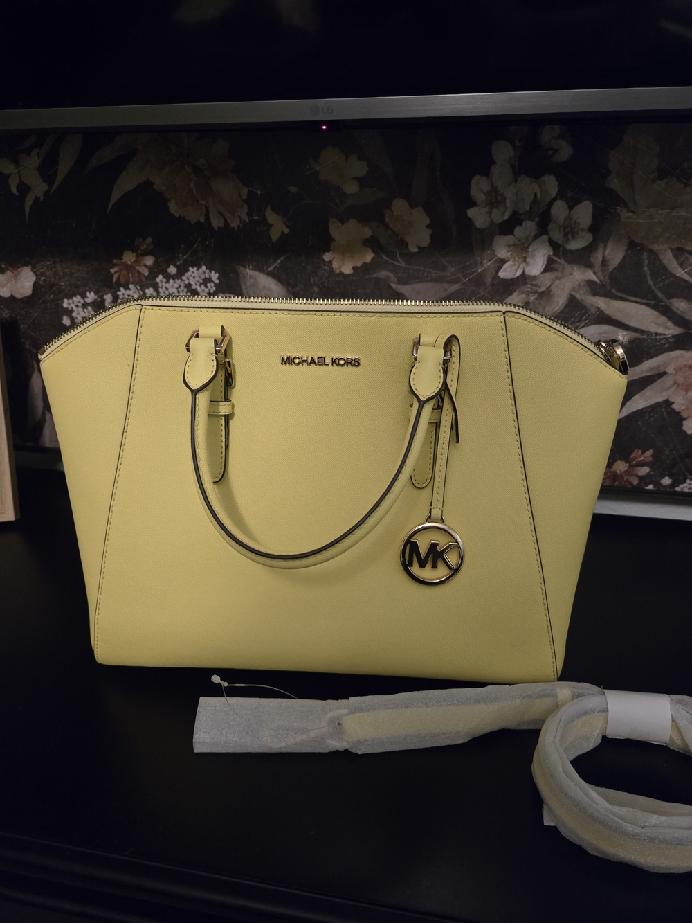 Michael Kors Lemon Yellow Saffiano Satchel with MK Charm